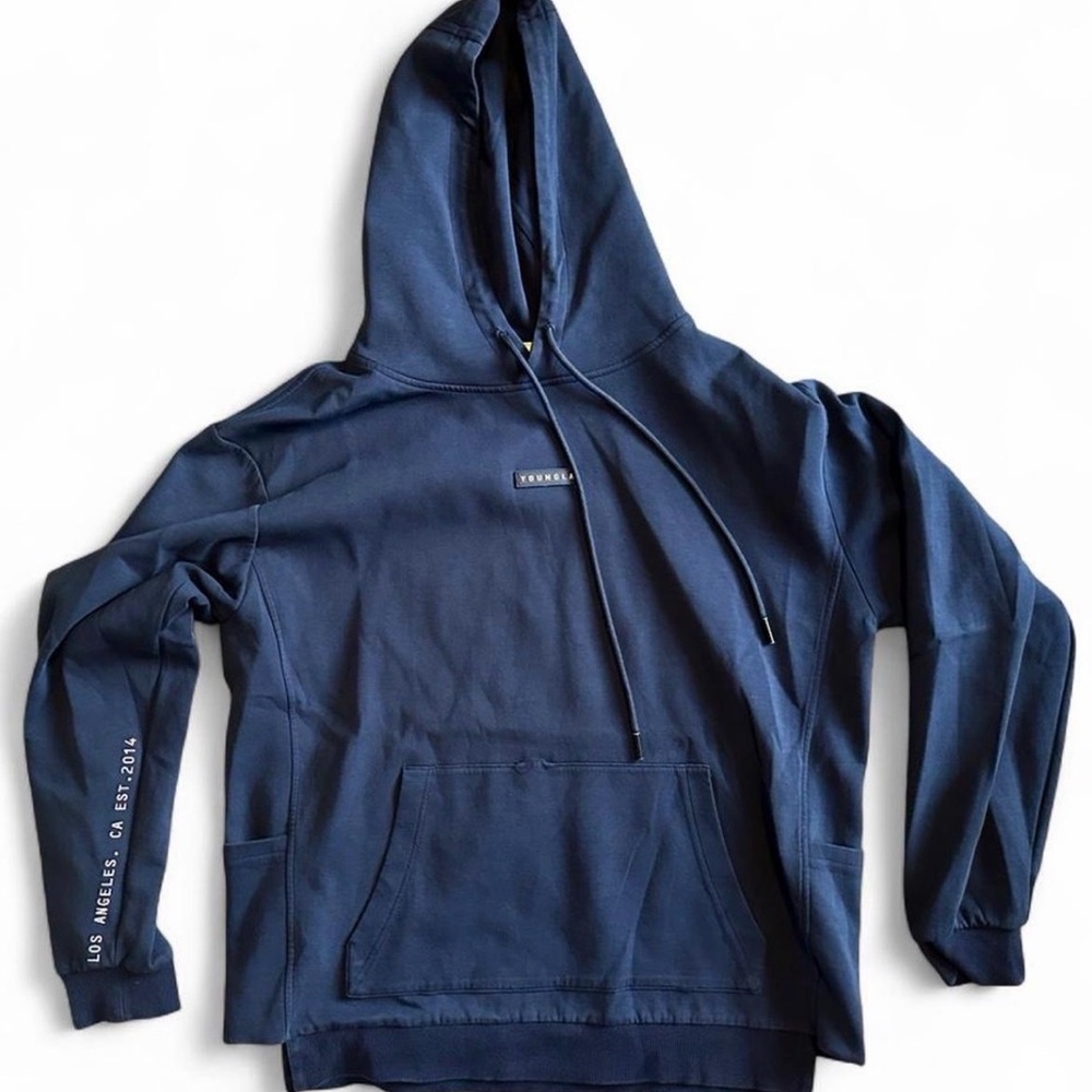 YoungLa Medium Navy Blue Pullover Hoodie with Side and Front Pocket